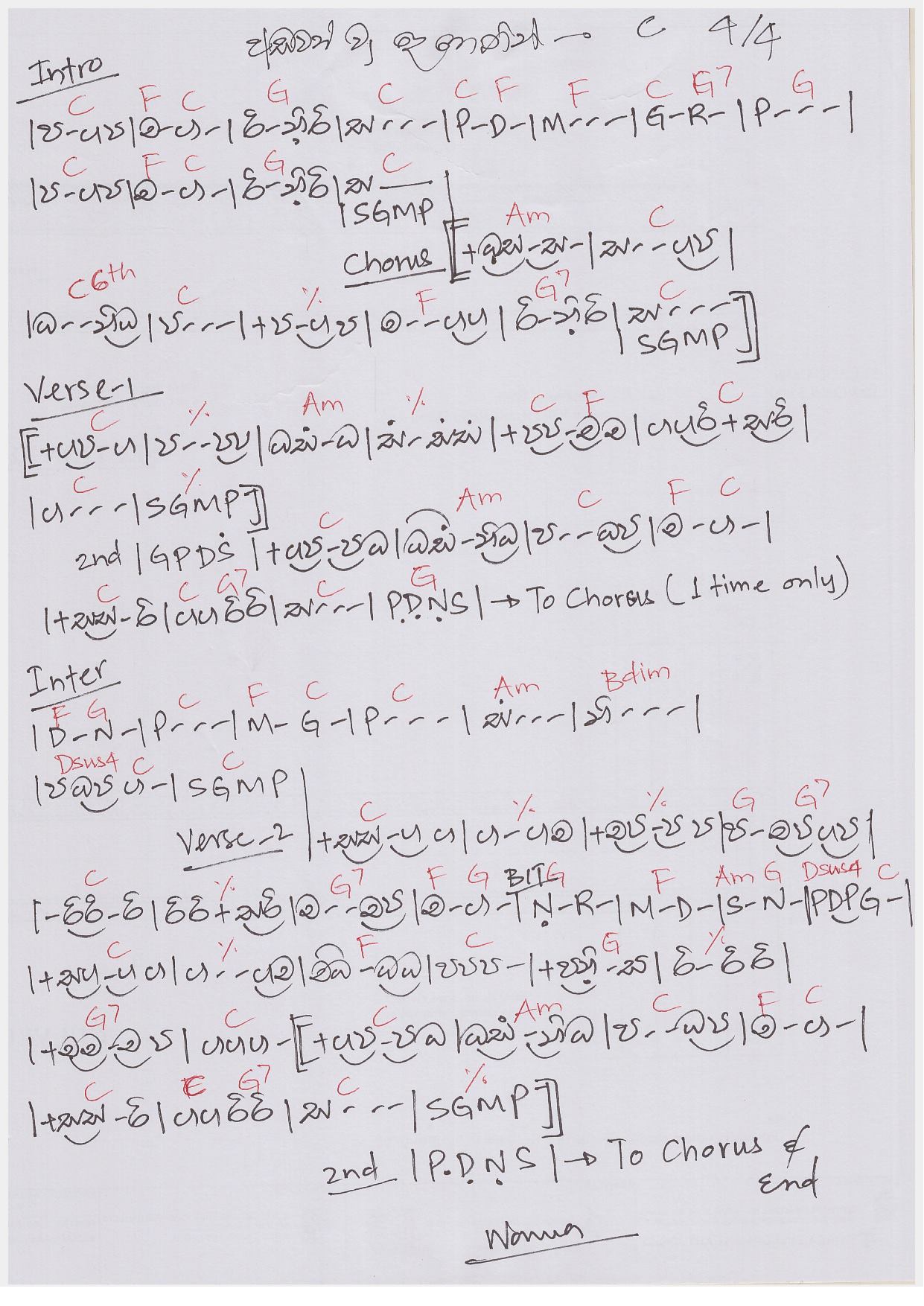 320 Sinhala Song Notation