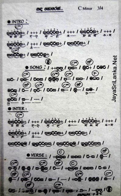 Sanda Horen Sinhala Song Notation